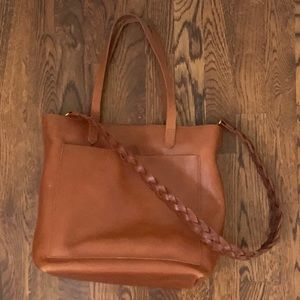 Madewell Zip-Top Medium Transport Tote with Added Braided Leather Shoulder Strap